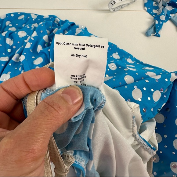 Costume Gallery Small Adult "Happy Dayz" Blue & White Polka Dots Dance Costume - Picture 10 of 12